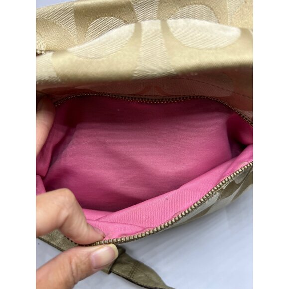 Coach E1159 Beige Signature Canvas & Gold Leather Crossbody Bag Pink Lining - Picture 5 of 13